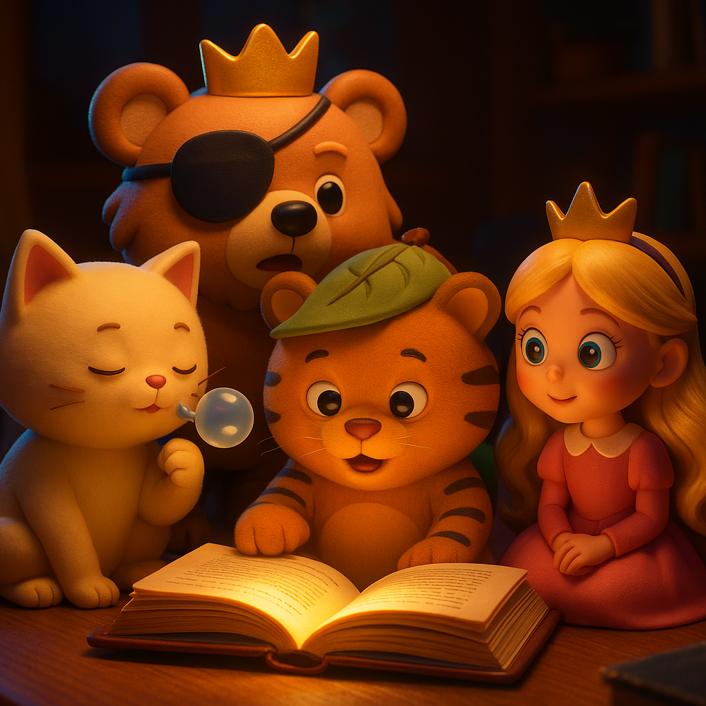 A whimsical illustration of a child riding a unicorn over a rainbow.